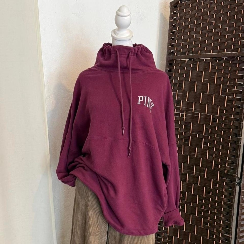 Victoria's Secret PINK Burgundy Oversized High Neck Sweatshirt Size Large